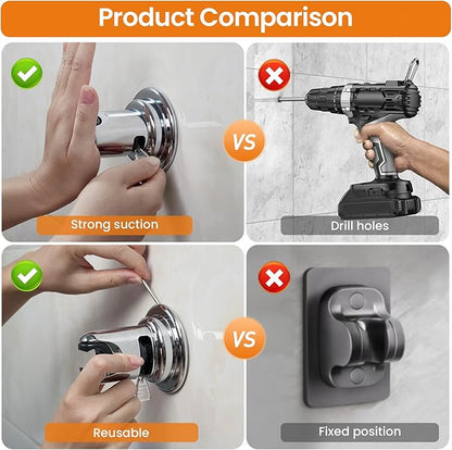Strong Suction Cup Shower Head Holder - No Drill Handheld Shower Bracket for Seniors, Kids & Pets, Tool-Free Adjustable Height Bathing Aid for Tile/Glass, Rustproof ABS Construction