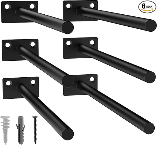 LEOPO 6-Pack 10 inch Floating Shelf Brackets, Hidden Shelf Bracket for Wood, Concealed Blind Shelving Support,Invisible Black Coated Brackets for DIY Decorative,Fit for Kitchen, Bathroom,Study Room