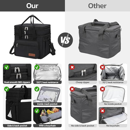 Maelstrom Lunch Box, 23L Insulated Lunch Bag, Expandable Double Deck Cooler Bag, Lightweight Leakproof Tote Bag With Side Tissue Pocket, Suit For Men and Women, Black