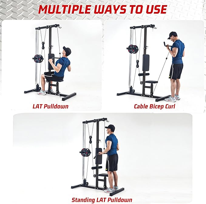 LAT Pulldown Machine, Multi-Functional Cable Machine with High and Low Pulley Station, Row Cable Machine Home Gym with Leg Support, Tricep Workout Equipment