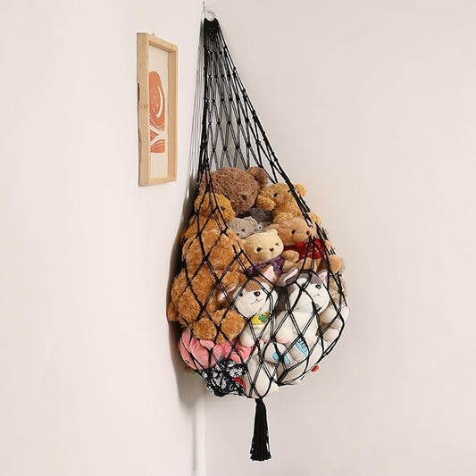 Novel Amdermi Stuffed Animal Hammock Corner Hanging Net for Stuff Aniaml Storage Macrame Toy Display Plush Toy Holder-Perfect for The Tiny Space Walls (Black, XXL)