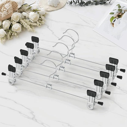 IEOKE Pants Hangers with Clips: 20 Pack Skirt Hangers for Women Metal Adjustable Trouser Hangers for Jeans Shorts Dress - Black