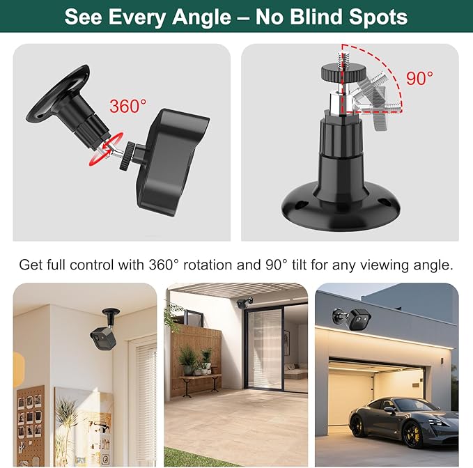 Blink Camera Mount for Outdoor 2K+, 3 Pack Protective Housing and 360° Adjustable Bracket, Snap-On Case for Easy Battery Change, Cable Management Blink Sync Module Mount(Black)