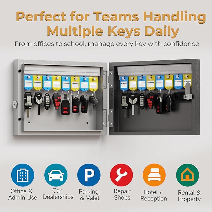 16 Key Lock Box Wall Mount, Smart Key Cabinet, use One Time Password,Fixed Code, Bluetooth, Wi-Fi Remote, Key Unlock, Security Lockbox Organizer for Valets, Hotel, Car, Office Key Management & Storage