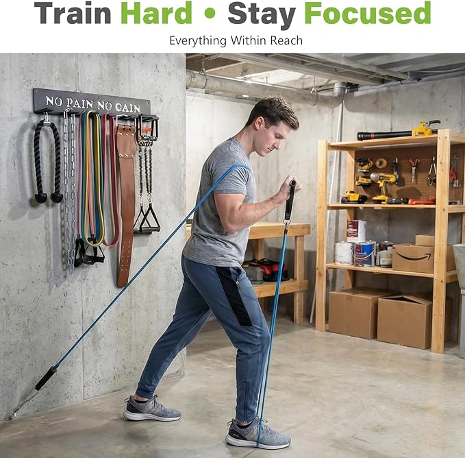 WIPHANY Home Gym Accessories Organization Storage Rack Equipment For Home 8 Hook Wall Hanger Display Gear Barbells Resistance Bands Jump Ropes Lifting Belt Hanger Accessories Hardware Included