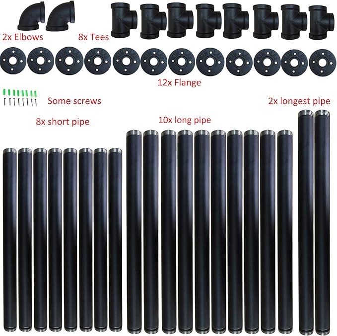 Yuanshikj 2Pc (70" Tall 12" deep 3/4") Industrial Wall Mount Iron Pipe Shelf Shelves Shelving Bracket Vintage Retro Black DIY Open Bookshelf Storage Home Kitchen (2 Pcs 5Tier Hardware only)