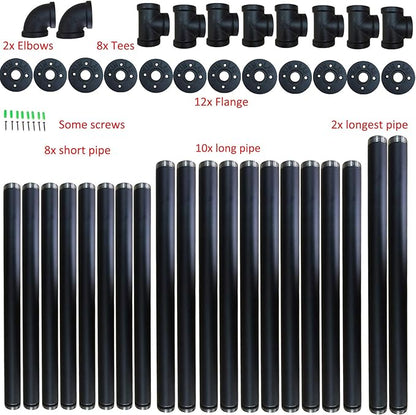 Yuanshikj 2Pc (70" Tall 12" deep 3/4") Industrial Wall Mount Iron Pipe Shelf Shelves Shelving Bracket Vintage Retro Black DIY Open Bookshelf Storage Home Kitchen (2 Pcs 5Tier Hardware only)
