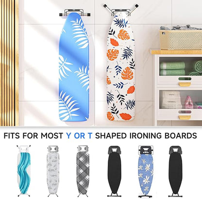 Ironing Board Holder Wall Mount/Over The Door Ironing Board Hanger, Laundry Rooms Metal Iron Board Holder Wall Mount for Y or T Leg (Black)