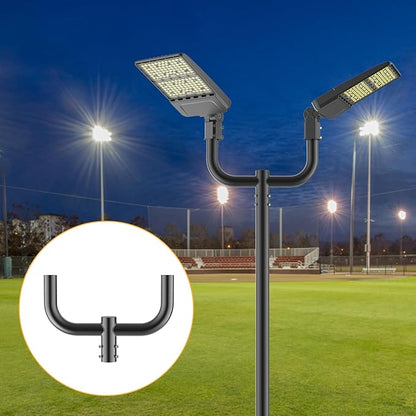 Double Bullhorn Bracket for Parking Lot Light, 2 3/8" Bullhorn Bracket for 2 Lights, Bullhead Tenon Adapter for LED Parking Lot Light and Outdoor Area Lighting