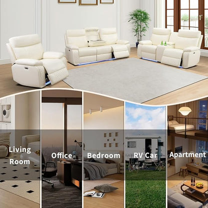 Beige Leather Power Recliner Chairs, Two Reclining Sofa Chairs with Comfortable Armrest and Backrest, Living Room Furniture Sets with LED Home Theater Seating for Living Room, Bedroom