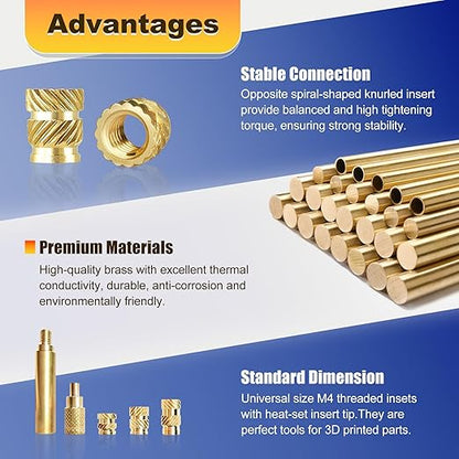150 Pcs M4 Threaded Inserts for Plastic with Heat Set Tip,M4*(6mm-10mm Hight)*5.5mm Heat Set Inserts Kit,Brass Inserts for 3D Pringting