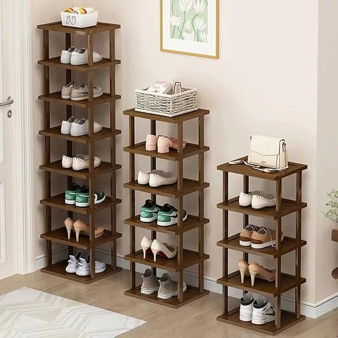 Vertical Shoe Rack-Tall Narrow Shoe Rack Organizer for Small Spaces,17Tier Bamboo Shoen Shelf for Entryway,Closet,Corner,Doorway,Skinny Shoe Shelf Space Saving Shoe Storage,Free Stackable DIY