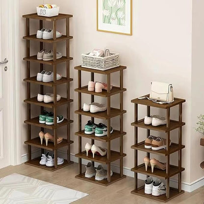 Vertical Shoe Rack-Tall Narrow Shoe Rack Organizer for Small Spaces,17Tier Bamboo Shoen Shelf for Entryway,Closet,Corner,Doorway,Skinny Shoe Shelf Space Saving Shoe Storage,Free Stackable DIY