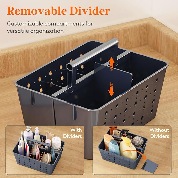 Lifewit Shower Caddy Portable, Plastic Bathroom Organizer with Handle and Holes, Hard Cleaning Basket for Toiletry Storage, College Dorm Essentials, Slate Blue, 3 Packs