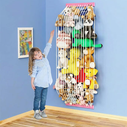 Stuffed Animal Storage Wooden Soft Toy Storage for Kids Room，Wall Mount Door Hanging Stuffed Animal Toy Organizer Shelf for Nursery Play Room Pink -Patent