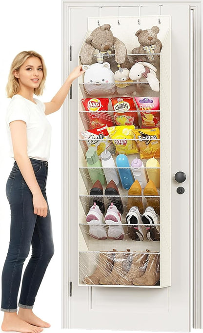 8-Tier Over The Door Organizer, Space Saving Hanging Shoes Organizer and Storage Unit, Organizer for Closet, Bedroom, Entryway, White