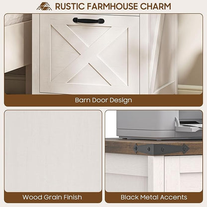 3 Drawer Small File Cabinet, Farmhouse Vertical Filing Cabinet Fits Letter and A4 Size, Under Desk Wooden File Cabinets for Home Office, Printer Stand, Rustic White