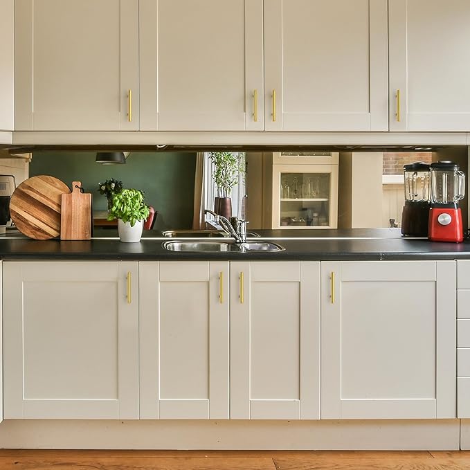 JOY DECOR 30 Pack 5 Inch Cabinet Pulls Kitchen Cabinet Handles with 3 Inch Hole Center Brushed Brass Cabinet Hardware Stainless Steel Kitchen Drawer Pulls for Cabinets Cupboard, 76mm Hole Centers