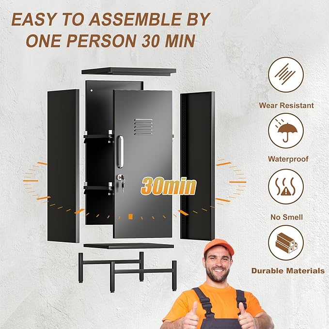 35.43" Metal Storage Locker with Lockable, Metal Steel Locker for Employees with 1 Door ＆ 2 Adjustable Shelves, Small Locker Storage Cabinets for Home, School, Office, Gym (Black)