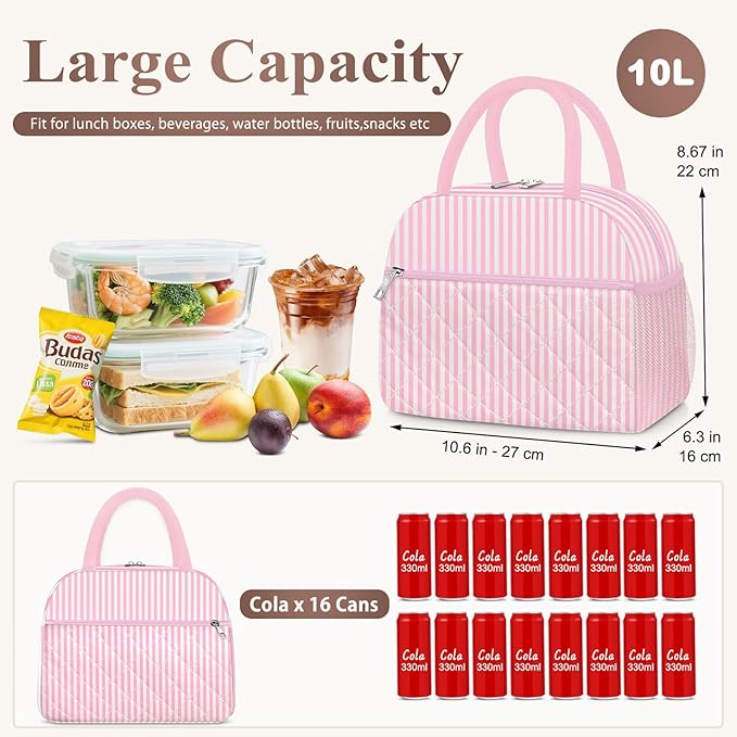 Lunch Box for Women Adult Men, Cute Insulated Lunch Bag Women Quilted Reusable Large Lunch Boxes Tote Bag Leakproof Simple Thermal Cooler Bag for Work Office Picnic