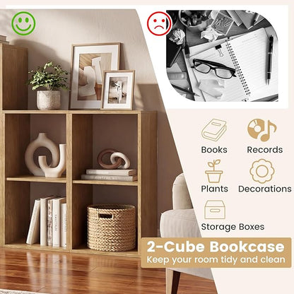 Giantex 2-Cube Bookcase, Cubby Bookshelf w/Back Guardrail & Anti-Tipping Kits, 3-Tier Freestanding Storage Organizer with Shelves, Open Back Display Rack for Living Room, Bedroom, Natural