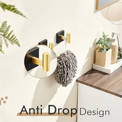 KOKOSIRI Robe Hooks for Bathrooms Towel Hook Wall Mounted Coat Hooks, Bathroom Hardware 2 Pack Black with Gold Stainless Steel B1013GDK-P2