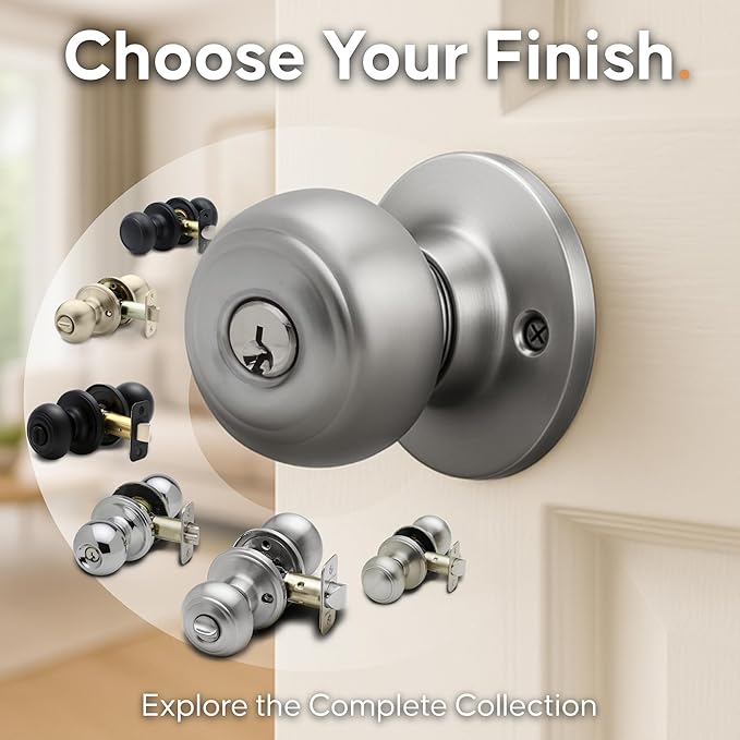 Copper Creek Colonial Entry Door Knob – Keyed Entry Handle with Lock and Key, ANSI Grade-3 Certified, DIY-Friendly Install for Interior and Exterior Entrance Doors – Satin Stainless (1 Pack)