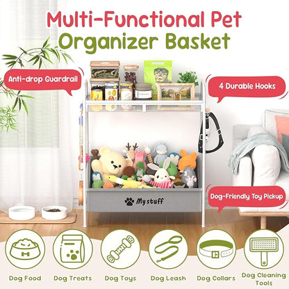 Large Dog Toy basket, Toy Box for Dogs, Pet Toys Bin Dog Metal Wire Basket for Toys, Food Storage, Storage Organizer Chest Storage, Toy Box for Living Room Area (White)