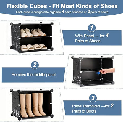 DUMOS Shoe Rack Organizer, 6-Tier Shoe Storage Cabinet with Door, Stackable Plastic Shoe Shelves Organize for Closet,Entryway,Hallway,Bedroom, 24 Pairs, Black