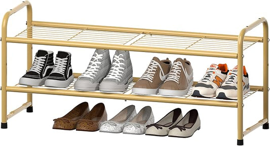 SUFAUY 2-Tier 33" Wide Shoe Rack, Closet Metal Wire, Stackable, Gold