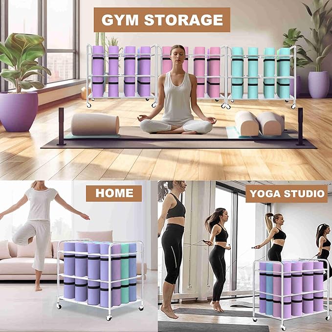 Yoga Mat Holder Organizer Yoga Mat Storage Rack Basket for Home Gym Exercise Workout Equipment Storage Shelf Cart