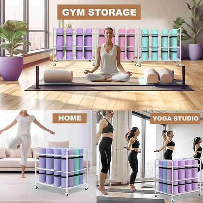 Yoga Mat Holder Organizer Yoga Mat Storage Rack Basket for Home Gym Exercise Workout Equipment Storage Shelf Cart