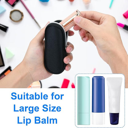 Portable Lip Balm Organizer Case with Keychain, Travel Chapstick Holder Storage Bag, Waterproof Small Cosmetic Organizer, Anti-Lost Lipstick Lip Gloss Sleeve Pouch Keeper Case (Black, Large)