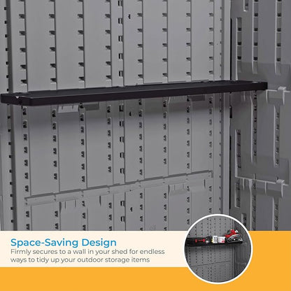 Suncast Horizontal or XL Vertical Shed Shelf Kit, Space Saving Shelving for Wall Mount Outdoor Storage Structures, 50" W x 10.25" D x 1.25" H, Black