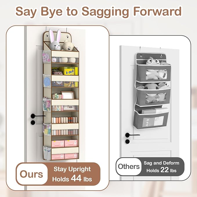 LAMU 5-Tier Over The Door Organizer Hanging, Swing - Proof Closet Behind Door Storage for Baby Clothes, Back of Door Organizers for Bedroom, Nursery and Bathroom, Beige, 1 Pack