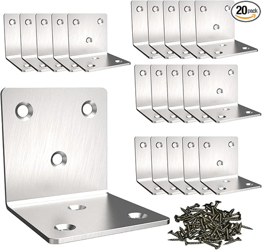 Stainless Steel Corner Bracket,Joint Right Angle Bracket,L Shape Heavy Duty Metal Corner Brace Shelf Supporter for Wood Aufuga (20, 2x2x2)
