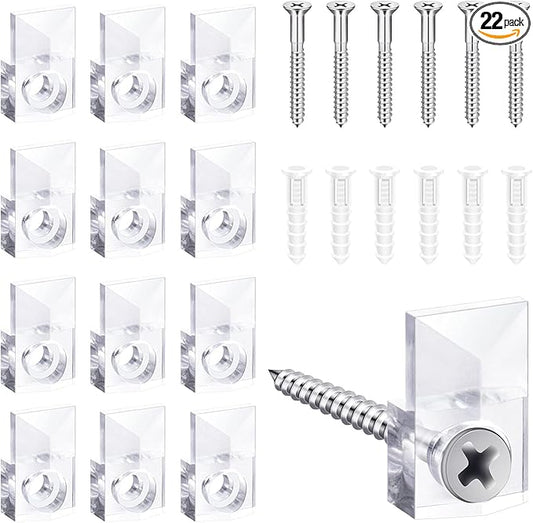 22 Sets of Mirror Holder Clips Kit,Crystal Clear Plastic Mirror Clip,Mirror Holder Clips Glass Retainer Clips Kit,Mirror Hanging Kit with Screws and Fixed Mirror Box Door(Classic Style)