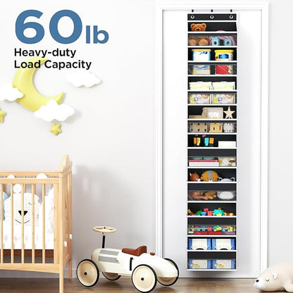 Over The Door Organizer, 8 Shelf Door Hanging Organizers with 8 Large Capacity Pockets, Back of Door Organizer Storage Hanging Shelves for Closet Bathroom Bedroom Nursery