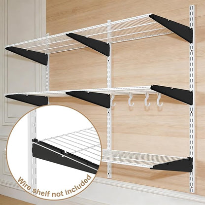 13-Inch Double-Track Wire Shelf Brackets, 10 Pack – Heavy-Duty Metal Shelving Supports for Twin-Track Wall Systems, Compatible with Wire Shelving and Wood Shelves, Black