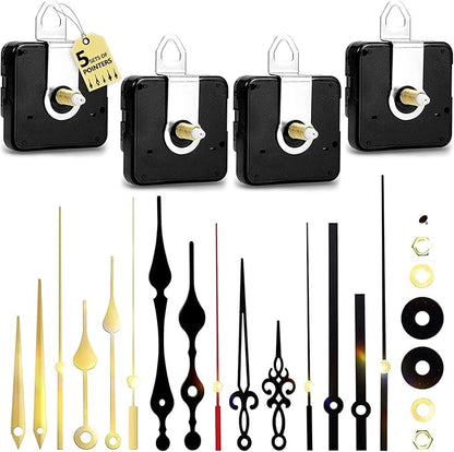 4Pcs Quartz Clock Mechanism Kit, Wall Clock Mechanisms Mattery Powered Replacement, Clock Movement Parts Motor Replacement DIY Repair Parts with 5 Set Hands (No Battery)