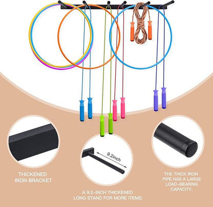 BiJun Wall Mount Jump Rope Rack Multi Use Hoop Rope Holder Organizer Fitness Equipment Storage Rack for Hoops, Foam Rollers Resistance Bands,Home/Gym Storage