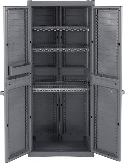 Gracious Living 3-Shelf Base Cabinet, MaxIt Lockable Utility Storage with Adjustable Shelves for Garage, Basement, Workshop, Grey - Large