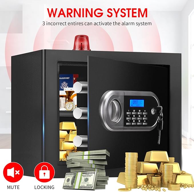 1.3 Cuft Small Home Safes Water and Fireproof, Anti-theft Safes for Home Use Fire and Water Proof with Combination Lock, Smart Alert System and Removable Shelf, Digital Document Safe for Jewelry Money