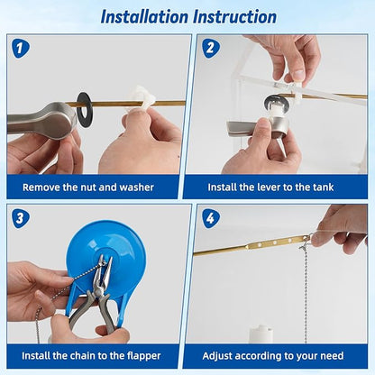 Hibbent Universal Front Mount Metal Toilet Handle Replacement Kit, Brass Toilet Tank Flush Lever with Stainless Steel Adjustable Flapper Chains for Most Toilets, Brushed Nickel