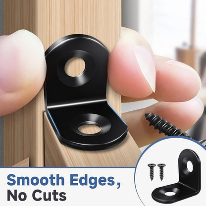 40PCS L Brackets, Black Small Corner Brackets for Wood, Stainless Steel Corner Brace with 80 Screws, Metal Right Angle Bracket for Furniture Cabinet Shelves Drawer Chair (0.79 x 0.79 in)