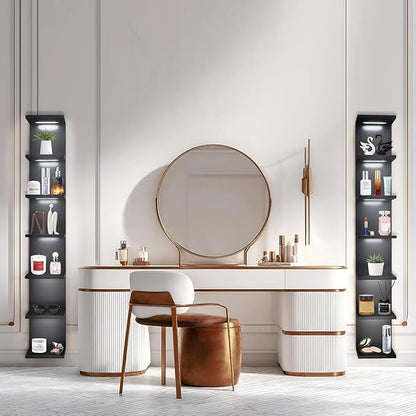 7 Tier Wall Shelves with Led Light, Lack Wall Shelf Unit, Vertical Shelf with Remonte Control,Black Shelves
