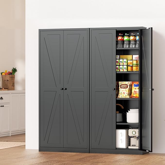 INTERGRAET 63" H Pantry Cabinet, Metal Kitchen Pantry Cabinets with 2 Doors and 4 Shelves, Farmhouse Food Storage Cabinets, Large Pantry Cabinets for Home,Kitchen,Living Room/Dining