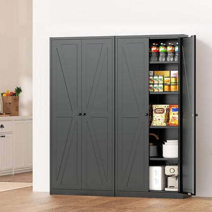 INTERGRAET 63" H Pantry Cabinet, Metal Kitchen Pantry Cabinets with 2 Doors and 4 Shelves, Farmhouse Food Storage Cabinets, Large Pantry Cabinets for Home,Kitchen,Living Room/Dining