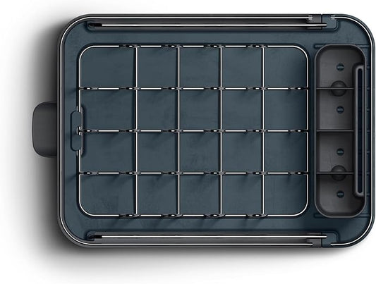 Joseph Joseph Extend Slim Steel Expandable Dish Drying Rack with Removable Cutlery Holder and Swivel Draining Spout, Compact Design, Grey