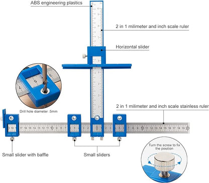 Cabinet Hardware Jig, Punch Locator Drill Guide,Wood Drilling Dowelling Guide for Installation of Handles Knobs on Doors and Drawer, Cabinet Template Tool for Handles and Pulls